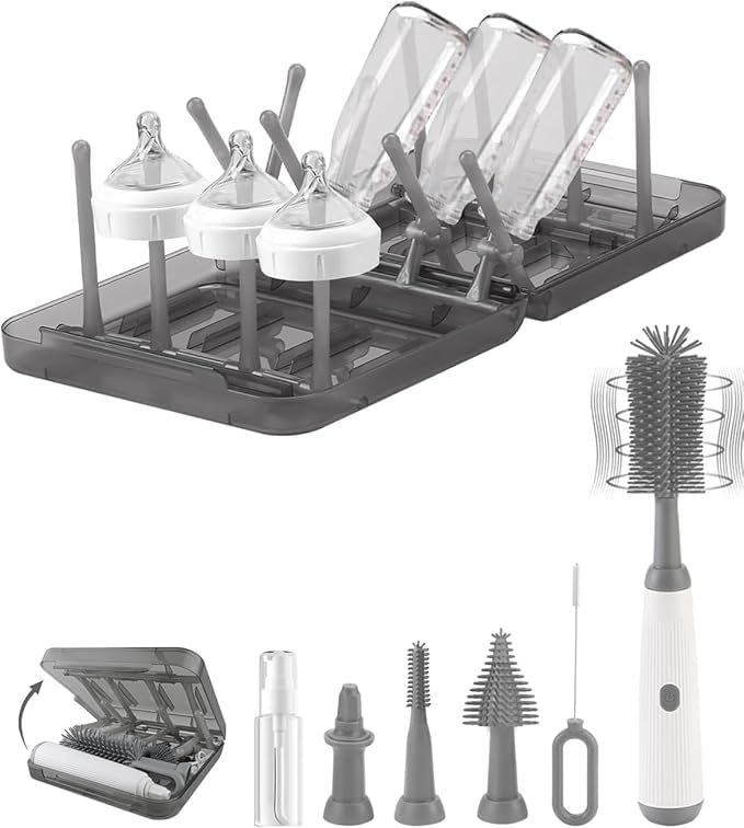 Image of Angeland Electric Baby Bottle Brush Cleaner for Travel, Portable Electric Bottle Brush, Gray, NPS01