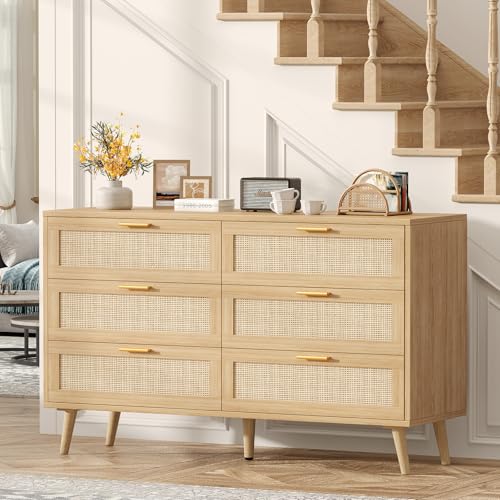 Rovaurx Rattan 6 Drawer Double Dresser for Bedroom,...