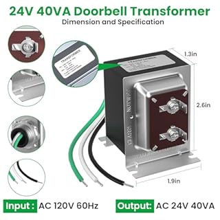 Auspow Doorbell Transformer 24V 40VA for Ring Video Doorbells, Hardwired Door Chime Transformer Power Supply, Compatible with Ring, Nest Hello, Wyze and Eufy Video Doorbells