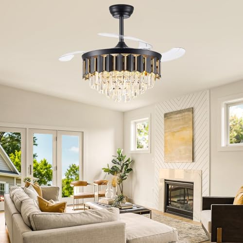 Image of 48'' Crystal Fandelier Ceiling Fan with Light, Black