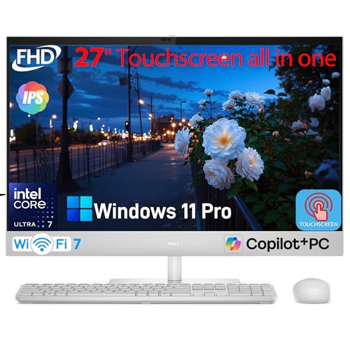 Image of Dell 27 All-in-One Touchscreen Desktop Computer- Intel 8 Core Ultra 7-355 AI-Boosted PC, 27 inch FHD IPS Touch, 64GB DDR5 RAM, 2TB SSD, Wi-Fi 7, 99% sRGB, RJ-45, Win 11 Pro, Wireless Keyboard & Mouse