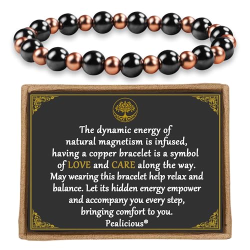 PEALICIOUS Copper Bracelet for Women and Men 8MM Copper Magnetic Bracelet with 3800 Gauss Magnets Beads as Rakhi Gifts for Sister Cooper Hematite Jewelry Pulsera De Cobre para Mujer for Parents