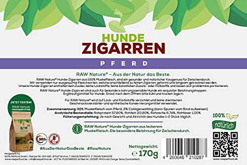 RAW Nature Hunde-Zigarre Pferd PUR 7-Stück - 100% natürliches Hundesnack - Monoprotein - hypoallergen & getreidefrei - luftgetrocknetes Pferdefleisch - Dörrfleisch - hochwertiges Muskelfleisch