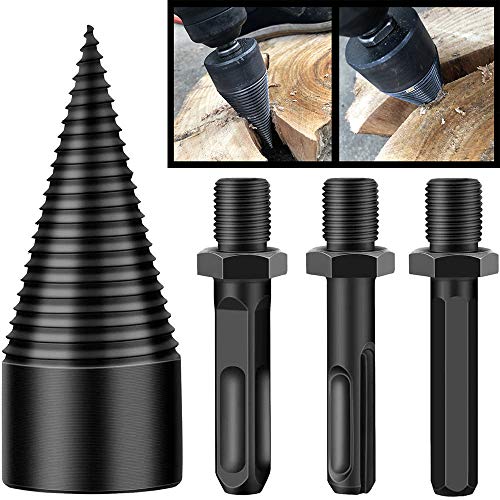 Wood Splitter Drill Bits, Removable Firewood Log Splitter Drill Bit, Heavy Duty Firewood Drill Bit Set Screw Cone Driver 3pcs Wood Splitting Drill Bit Hex+Square+Round (42mm)