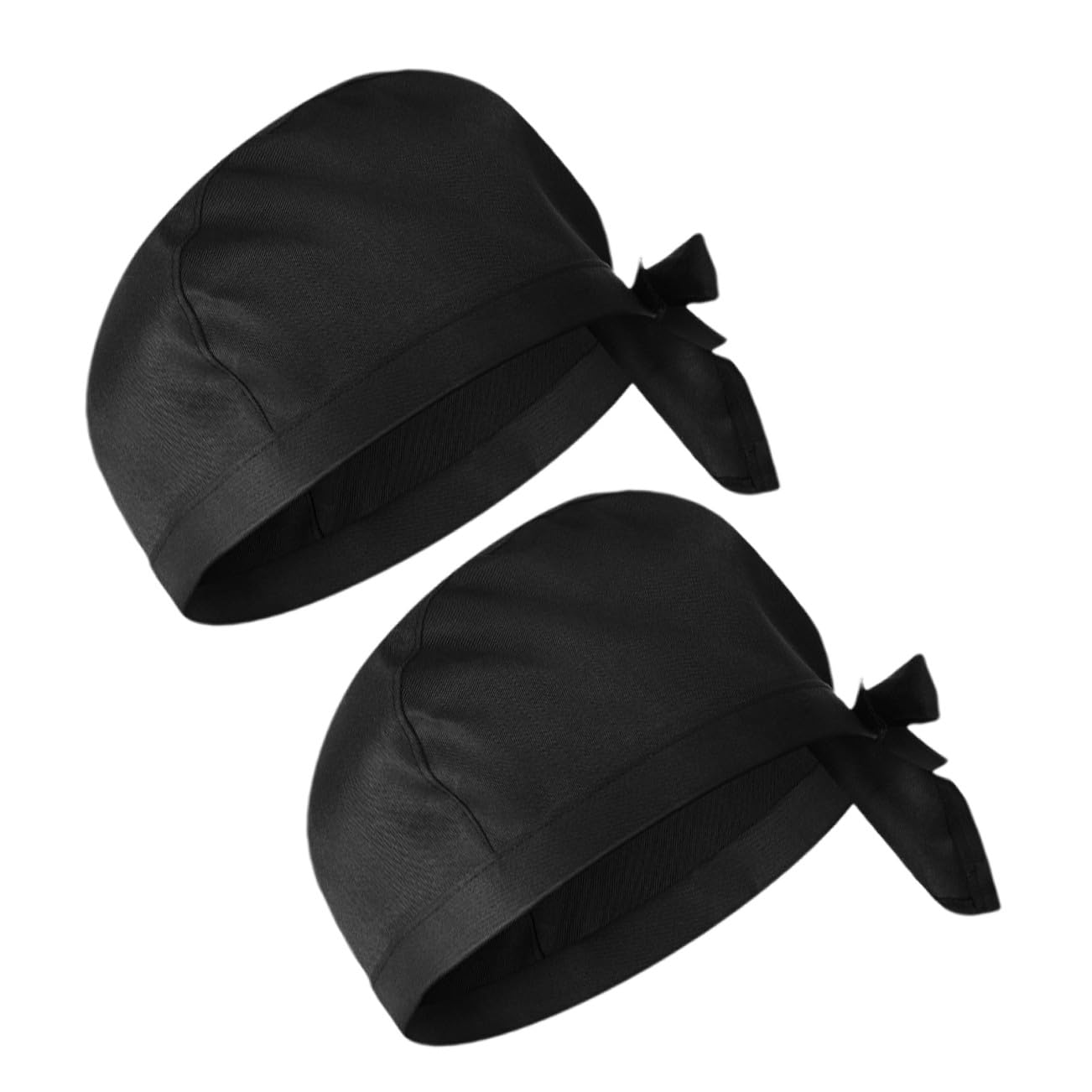 2pcs Black Chef Hats Ribbon Kitchen Cooking Caps for Restaurant, Catering, BBQ, and Food Service Uniforms, Unisex Waiter and Baker Skull Caps, 11.8"x7.9"x4.7"