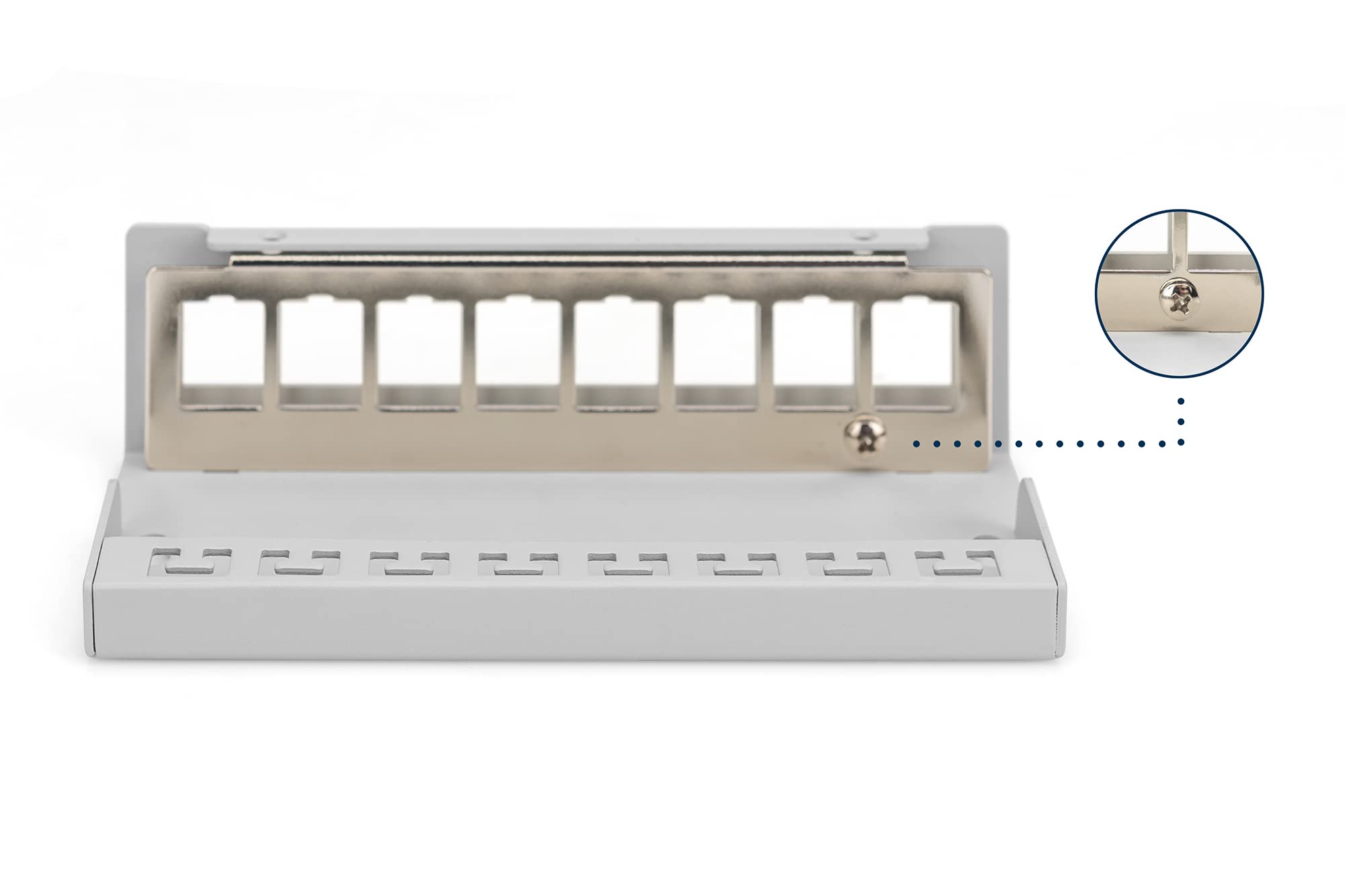 DIGITUS Set: Patchpanel – Modular – Desktop – 8-Port – Geschirmt – Grau – Mit 8x Cat6A Keystone-Modul