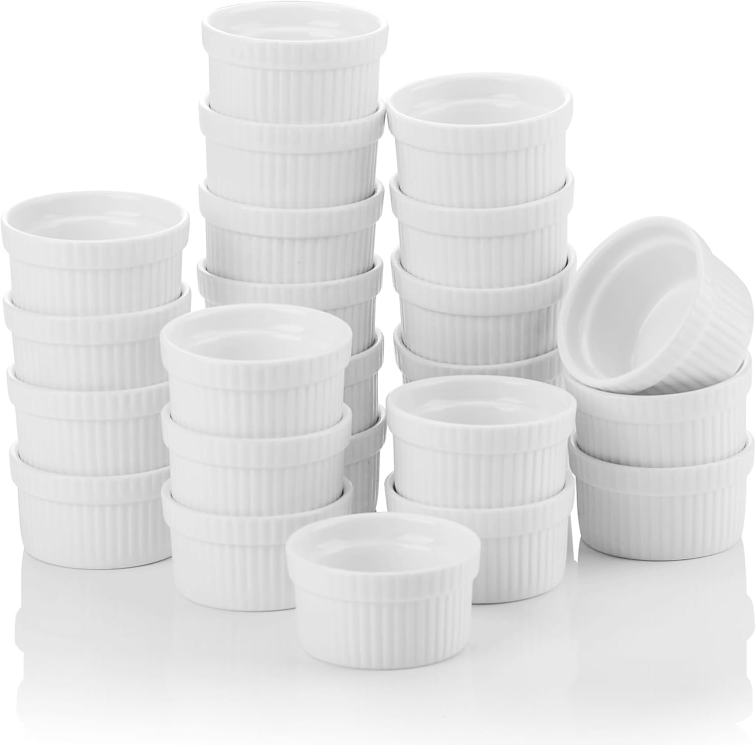 Mini Ramekins 2 oz set of 24, Ramiken, Ceramic Creme Brulee Ramekins, White Custard Cups, Small Dipping Bowls for Kitchen Serving Sauce Condiments, Dishwasher Oven Safe, Series RAMEKIN.DISH