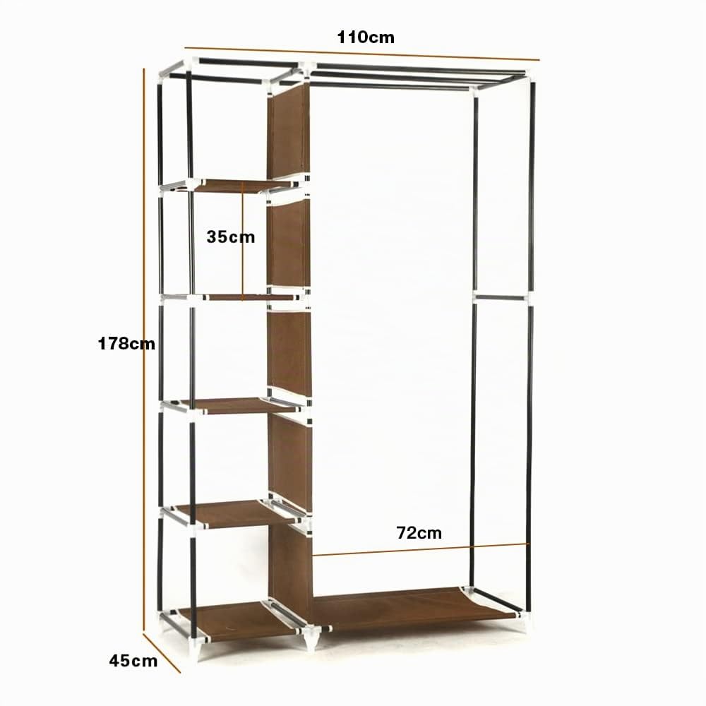Aramrio de Tela, Armario Portátil con Varillas para Colgar, Perchero, Plegable, Guardarropa, para Dormitorio, Estudio,Armario Closet Organizador Plegable para Ropa Ropero(marrón, 110*45*178cm)