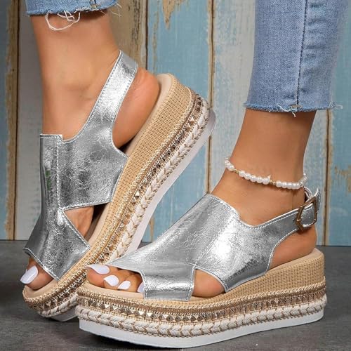 Orthopedic Sandals for Women,Summer Sandals for Women 2025,Casual Comfortable Mid Heels Open Toe Espadrilles Slip On Shoes Dressy Summer Flat Casual Strappy Slip On Wedges Shoes2
