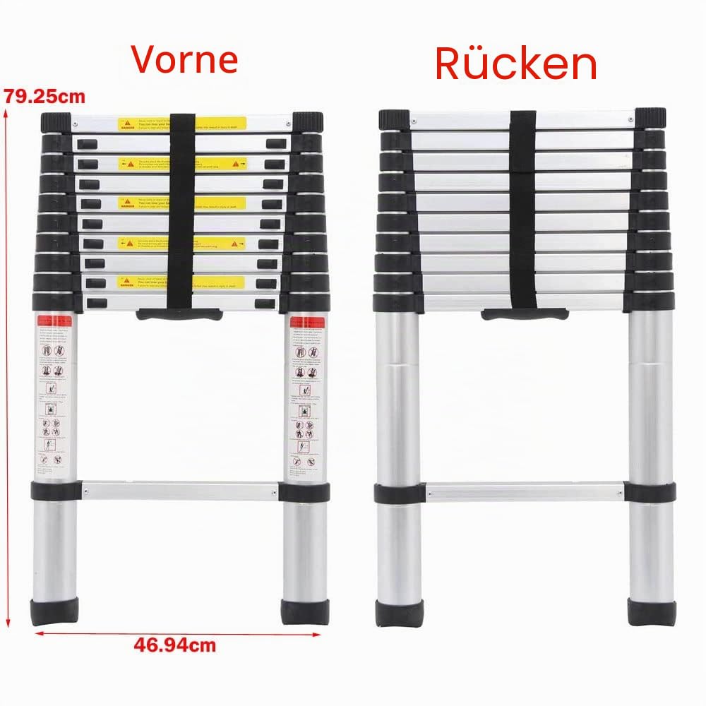 Klappbare Trittleiter, Teleskopleiter, Klappleiter, Klappleiter, aus Metall, maximale Belastung 150 kg (3,2 m)