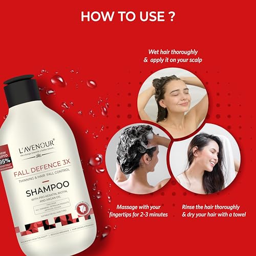 Image of L'avenour Thinning & Hair Fall Control Shampoo With Keratin, Biotin & Argan Oil, SLS & Paraben Free Anti Hair Fall Shampoo for Men & Women (300ml) - Pack of 2