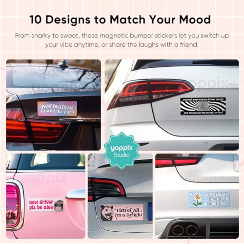 Image of Yoppix 10PCS Funny Car Bumper Magnet, New Driver Magnet Prank Magnetic Sticker for Car Truck Metal, Hot Girls Hit Curbs New Driver Please Be Patient Waterproof Reusable