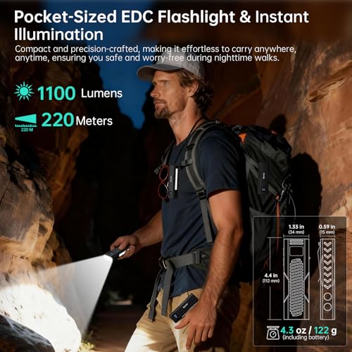 Image of Banral Rechargeable EDC Flashlight, 1100 High Lumens Small Powerful LED Flashlights, Mini Magnetic Flat Pocket Flash Light with COB Work Light for Camping, Car, Hiking, Emergency, Home (2, Black)