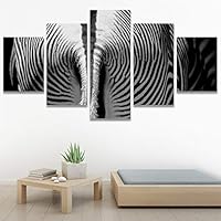 SIGNWIN 5 Panel Canvas Wall Art Animals Black and White Dramatic Duotone Expressionism Grey Modern Artwork for Home Decorations Ready to Hang - 60