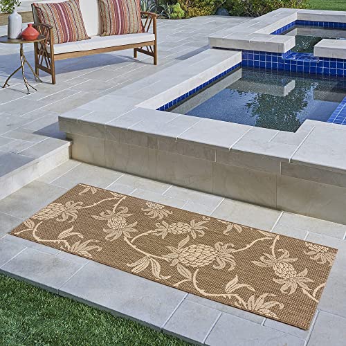 Gertmenian Indoor Outdoor Rugs By Reyn Spooner | Tropical Rugs For Deck, Patio, Poolside & Mudroom | Washable, Stain & Uv Resistant Carpet | 2X6 Runner, Pineapple Brown #TOP1