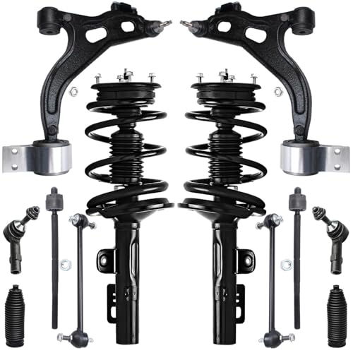 Image of Detroit Axle - AWD 12pc Front Suspension Kit for Ford 2005-2007 Five Hundred Mercury Montego, Strut w /Coil Spring Lower Control Arms w /Ball Joint Sway Bars Inner Outer Tie Rods Boots 2006 Replacement