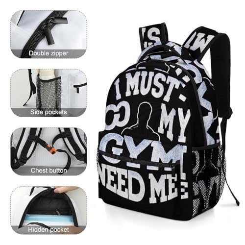 I Must Go My Gym Needs Me Unisex Backpack Casual Daypacks Lightweight Shoulders Bag for Camping Hiking Travel4