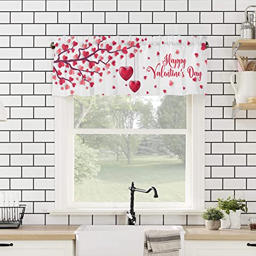 Bilagawa Valentine's Day Valance Curtains,Heart Tree Kitchen Valance,Rod Pocket Window Treatments For Kitchen Bathroom Bedroom,54X18 Inch #TOP3