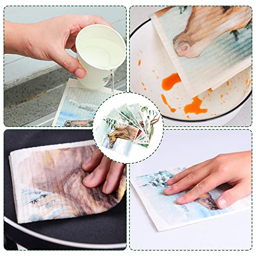 6 Pcs Swedish Kitchen Dishcloths Kitchen Towels, Absorbent Dish Towels, Reusable Soft Kitchen Towels Winter Farmhouse Flower Swedish Towels Cleaning Dish Towels Washable Boho Floral Cleaning Cloths #TOP1