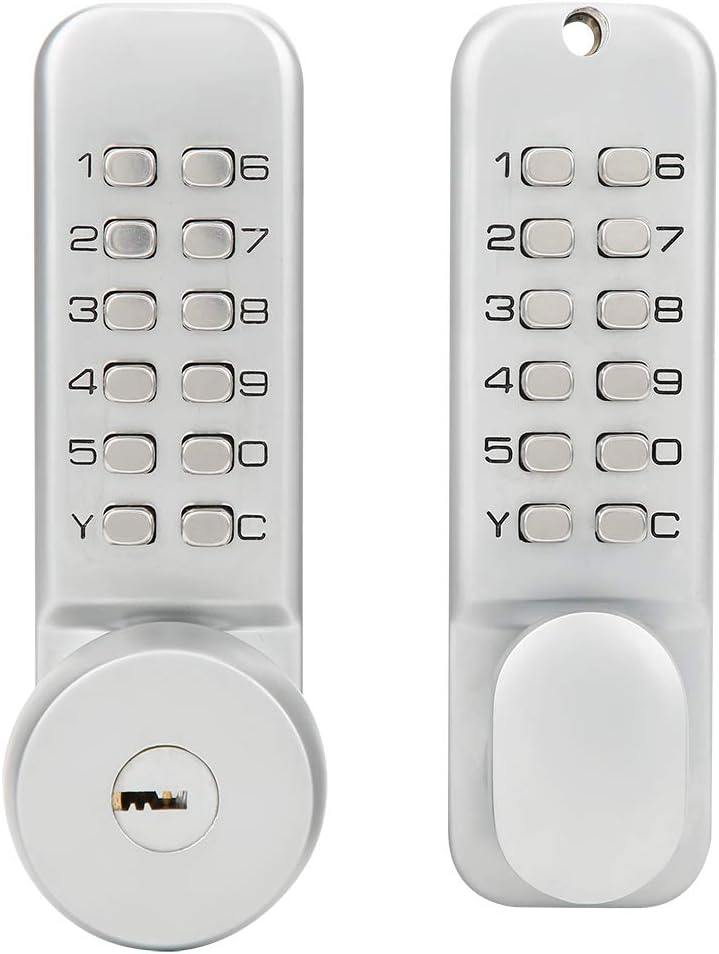 Password Lock, Double‑Sided Mechanical Password Lock 14 Digit Combination Keypad Door Knob for Doors, Gates, Garage, Warehouse, Storage Shed