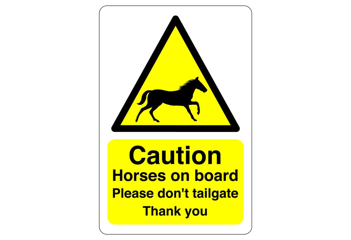 Safety First Display Ltd Yellow Caution Horses On Board Sign - High Tack Self-Adhesive Sticker (300Mm X 200Mm) Viewing Distance Within 7M.