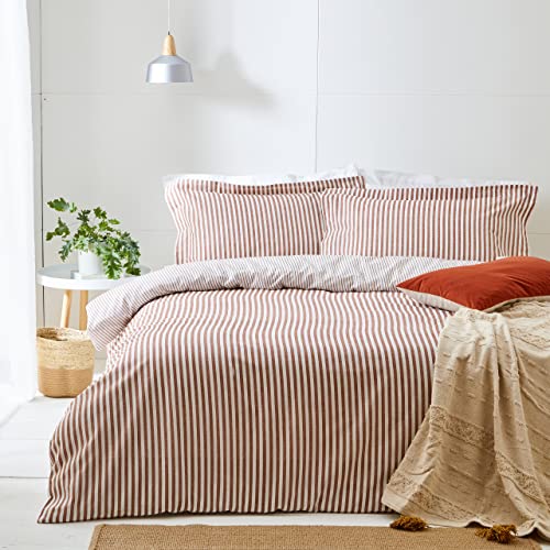 Yard Hebden 100% Cotton Stripe Duvet Cover Set (Pecan, King)