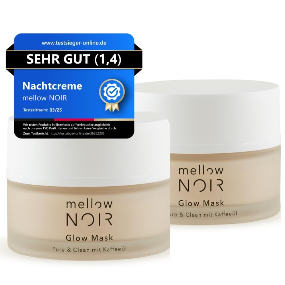 mellow NOIR Glow Mask 2x 50ml | tägliche Nachtcreme | Reduziert sichtbare Poren & Rötungen | Für eine ebenere Haut | Spürbarer Sofort-Effekt | Vegan | zertifizierte Naturkosmetik
