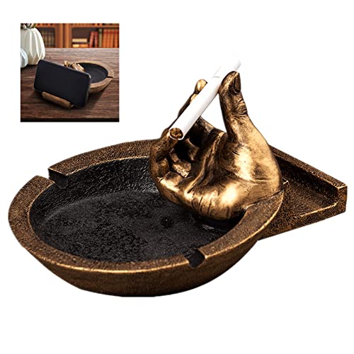 Toouse Outdoor Cigarette Ashtray, Large Resin Ashtray, Creative Ashtray with Phone Stand, Home Office Garden Porch Decorative Ashtray- Bronze