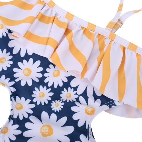 Image of LIZENS Girls' Swimwear Cut Out Trim Ruffle One Piece Beach Bathing Suit for Girls Floral Toddler Kids Swimsuit
