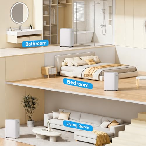 Image of 2500 sq.ft Dehumidifier for Home and Basement,Max 34 Pints Dehumidifier with Drain Hose,Ultra Quiet with Auto Defrost,Three Modes,Intelligent Dehumidifier for Bedroom,Bathroom,Large Room(Cream)