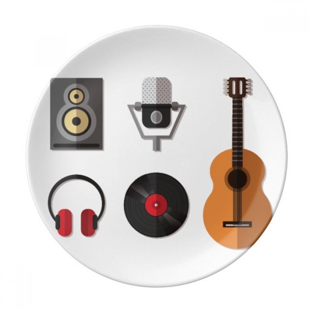 Assiette à dessert porcelaine guitare et micro pour déco table mélomane