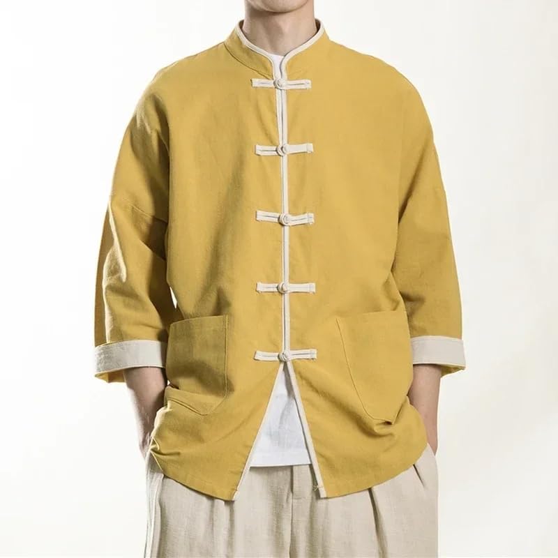 Chinese Traditional Dress Spring Summer Cotton Line Shirt Men Casual Thin Tops Tang Suit Vintage Coat