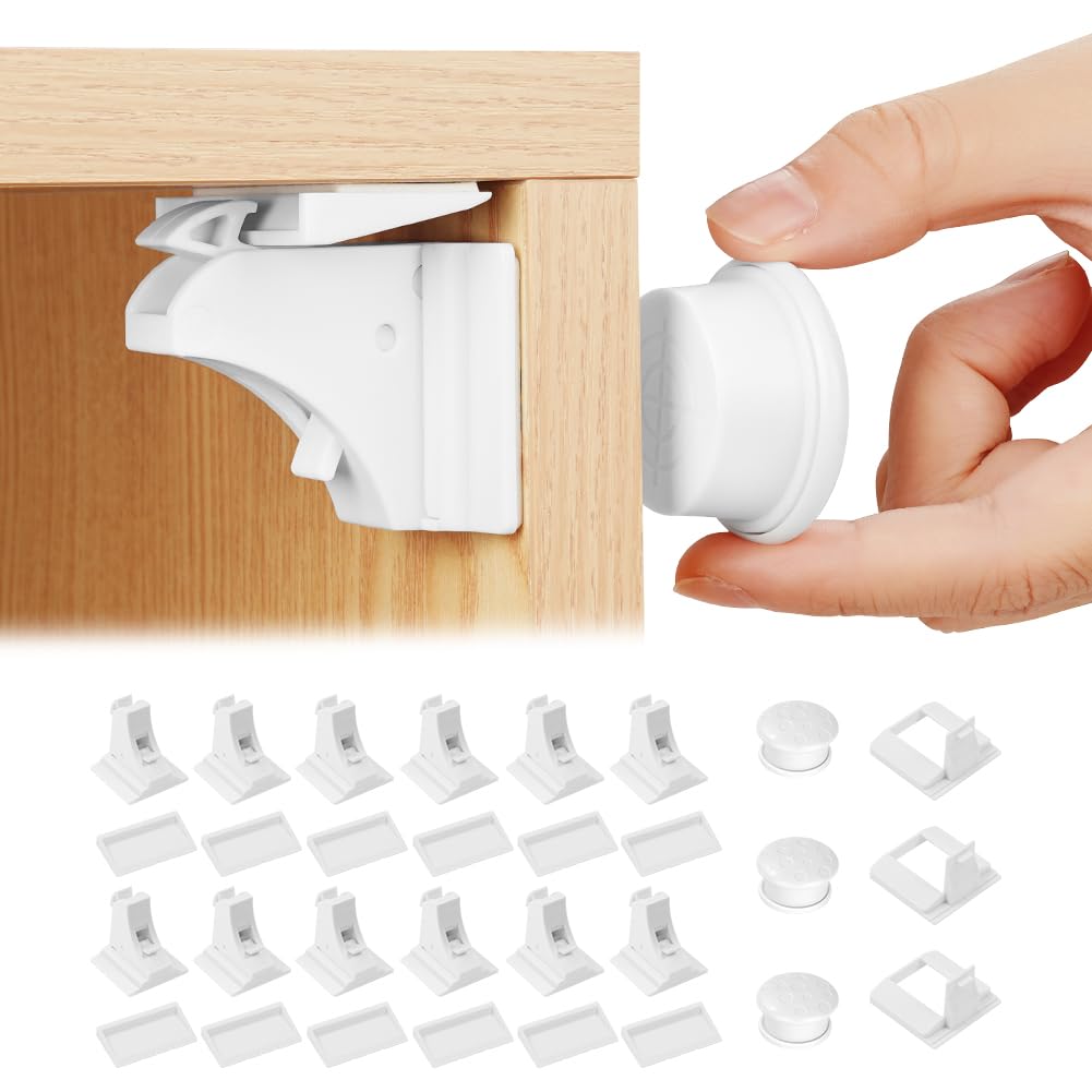 HOTUT Babysicherheit Magnetisches Schrankschloss,12 Schlösser mit 3 Schlüssel,Unsichtbare Kindersicherung,Ohne Bohren und Schrauben, Kindersicherung Schubladen Schubladensicherung,Schranksicherung