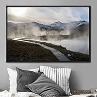 Framed Canvas Wall Art Foggy Mountains Aerial Cool Multicolor Nature Photography Realism Relax/Calm Rustic Wilderness - 16x24 inches