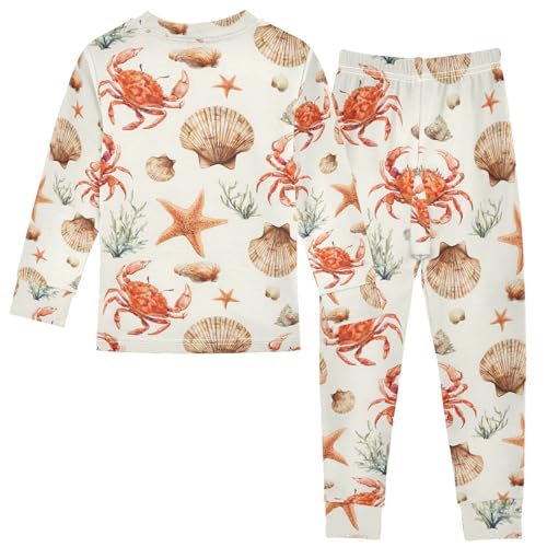 ALAZA Crab Seashell Starfish Watercolor Pajamas Long Sleeve Sleepwear 2-Piece Pajama Set2