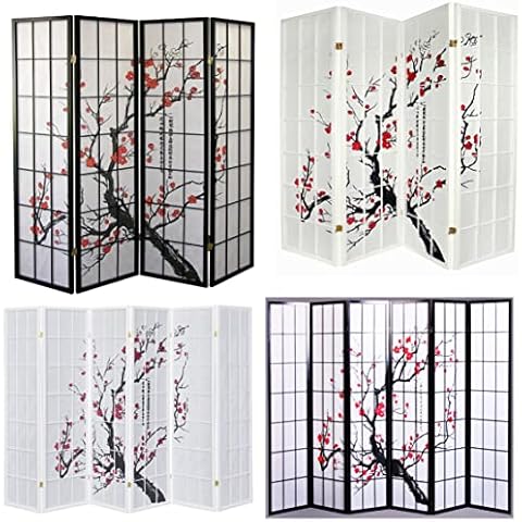 Legacy Decor 4-Panel Blossom Screen Room Divider, Black Cover