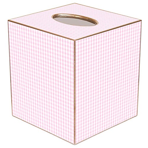 Pink Gingham Paper Mache Tissue Box Cover