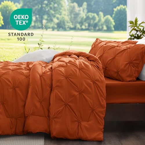 Image of BEDELITE Queen Comforter Set Burnt Orange,Lightweight & Soft Comforter | Pintuck Boho Bedding, Warm & Cute Bed Set for All Season,With 2 Pillowcases