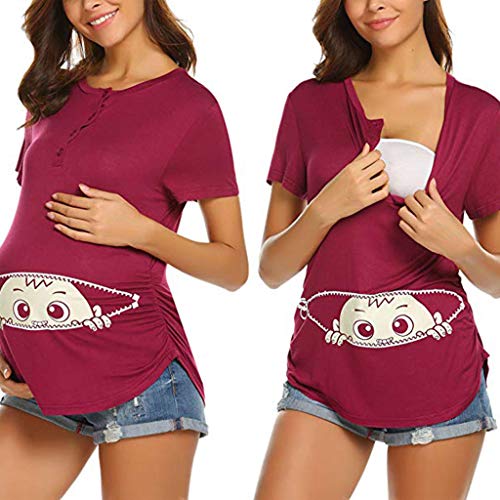 Preisvergleich Produktbild Aberimy_Stillshirt Kurzarm Damen Umstands Tshirt Umstandstop Umstandsmode Stilltop Schwangerschaft Stilloberteil Frauen Drucken Taste Casual Shirt Oberteile Tops Blusen Still-Shirt