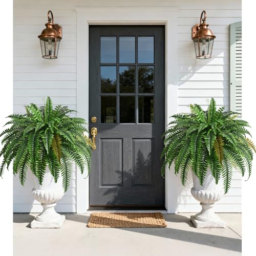 2PCS 45in Fake Ferns- Large Artificial Plants Outdoor, UV Resistant Artificial Ferns for Outdoors,...