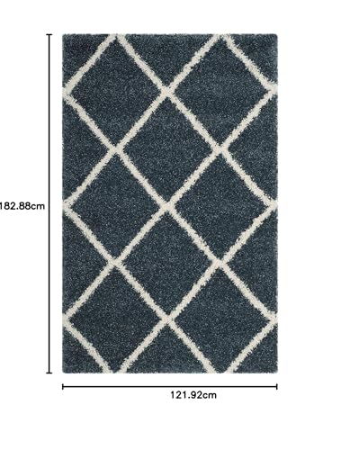 Image of Handwoven Microfibre 3D Rug for Living Room (Slate Blue & Ivory, 4 X 6 Feet, Microfibre)