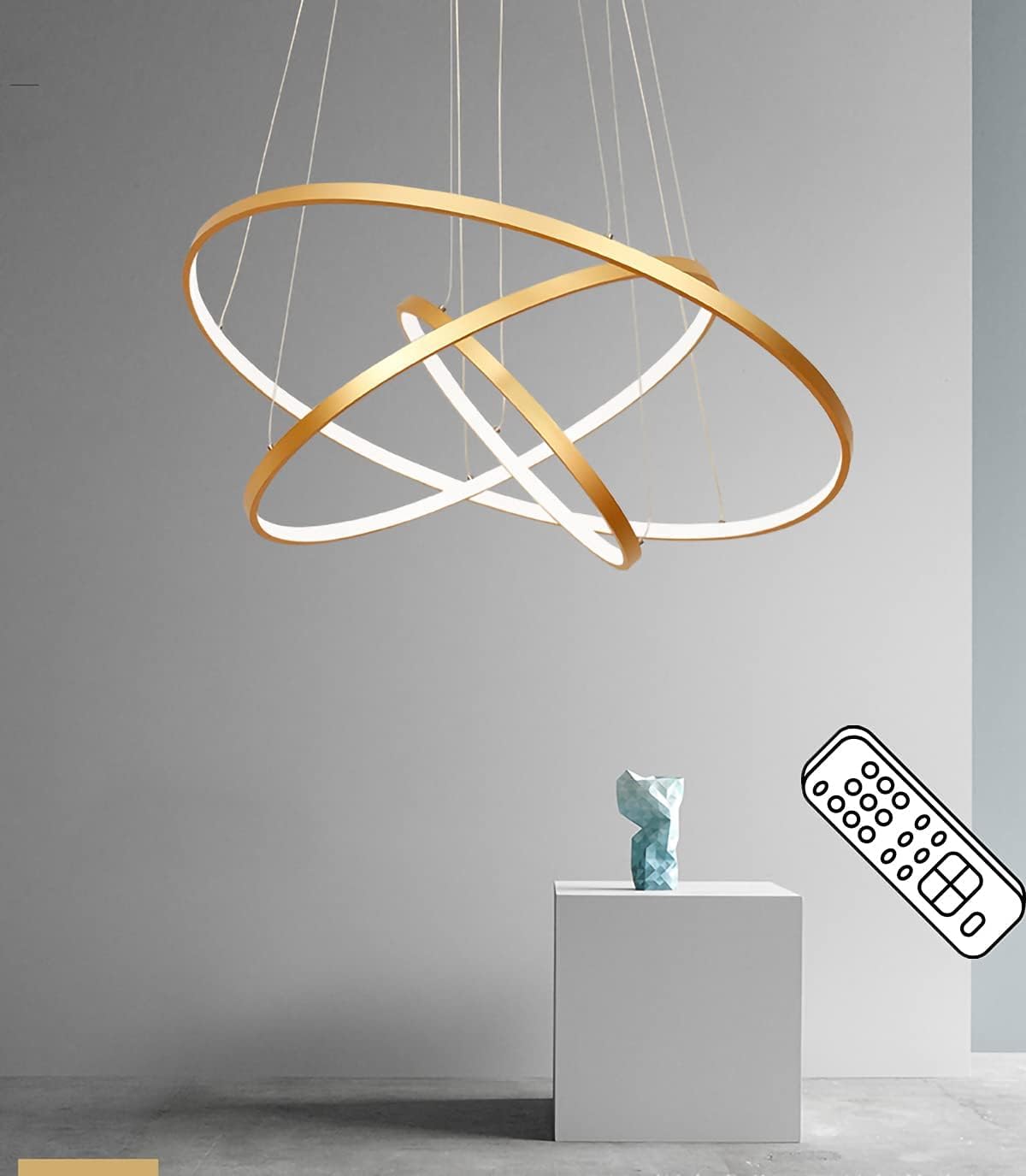 Lampadario Sospensione LED Moderna Oro, Dimmerabile Lampadari Soggiorno con Telecomando 115W, 3 Anelli Lampada a Sospensione Regolabile in Altezza per Sala da Camera Pranzo 40+60+80cm