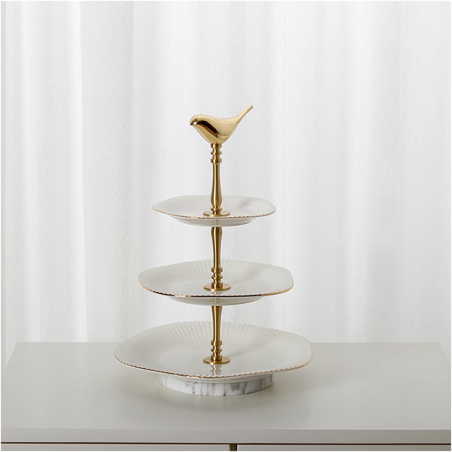 Fruit Tray 3 Tier Ceramic Cake Stand Wedding, Dessert Cupcake Stand for Tea Party Serving Platter - White Fruit Bowl (Color : White) (White)