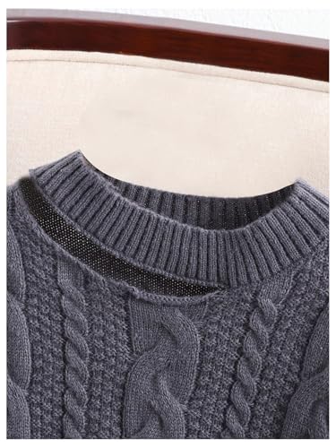 SweatyRocks Girl's Cut Out Crewneck Sweater Long Sleeve Cable Knit Pullover Sweaters Top3