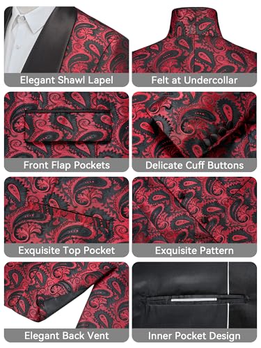 MAGE MALE Mens 3 Piece Floral Tuxedo Suits Slim Fit Paisley Shawl Lapel Suit for Dinner Prom Wedding3