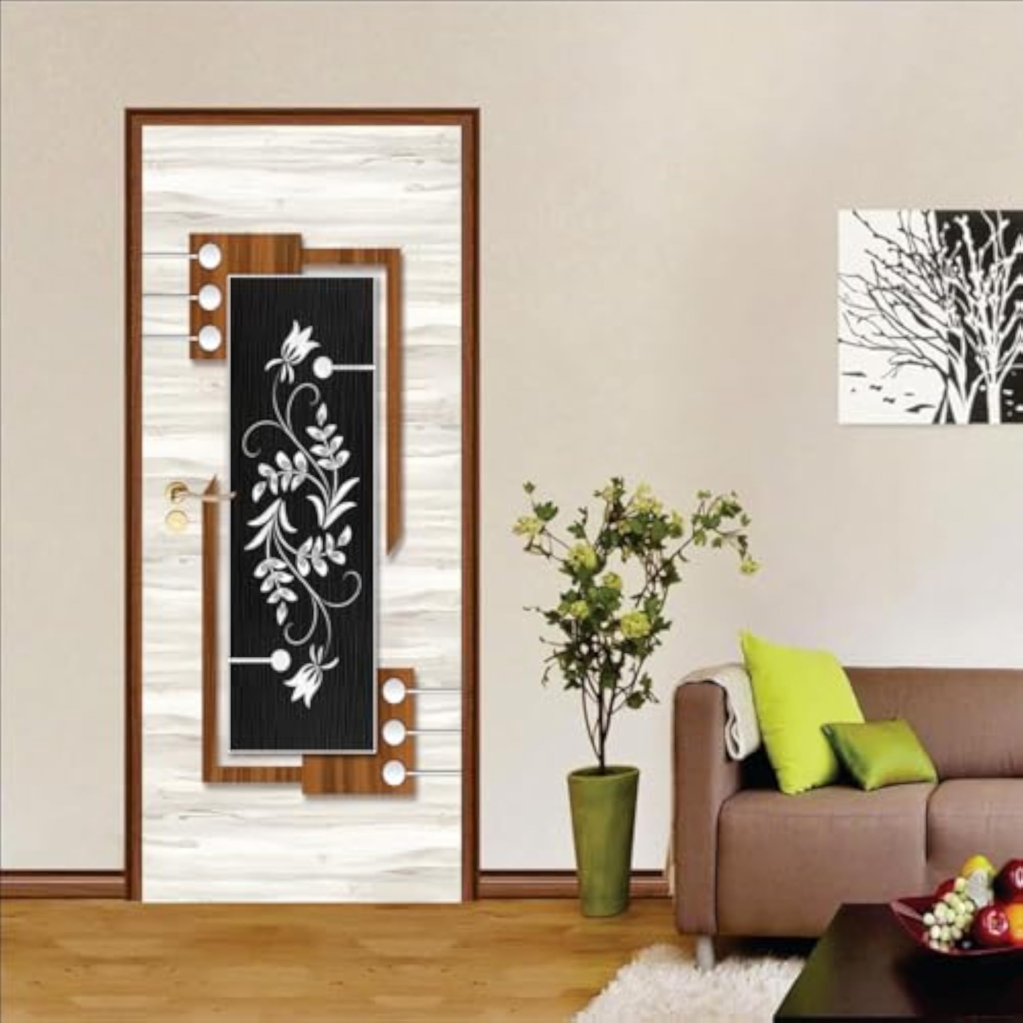 Modern Floral Pattern Decorative Door Sticker