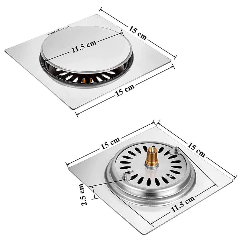 Image of Plantex (Primax) 304 Grade Stainless Steel Floor Pop Up /Push to Open Grating Floor Drainer /Wash Basin Strainer /Bathroom Drain /Jali for Bathroom and Kitchen - 6x6 inch - (Chrome)