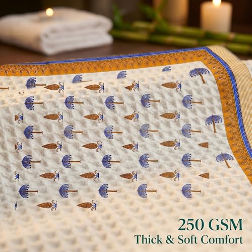 Image of Mafatlal Madhuban Waffle Cotton Set (1 Bath 147x76 cm + 2 Hand 76x38 cm) | 250 GSM | Lightweight, Quick Dry & Hand Printed | Almond Color