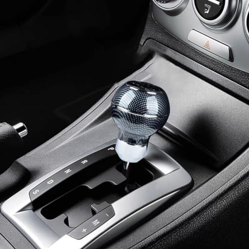 Image of AutoBizarre 5 Speed Aluminum Base Metal Ring Carbon Fiber Gear Knob Gear Shifter Handle Knob for All Manual Transmission Cars (Silver)