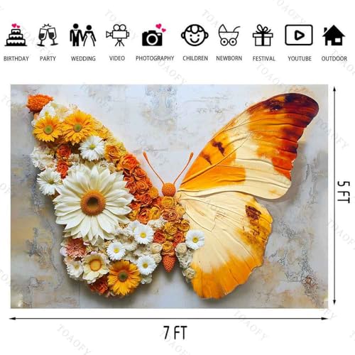 Fondo fotográfico de alas de mariposa 7x5ft naranja miniatura 2